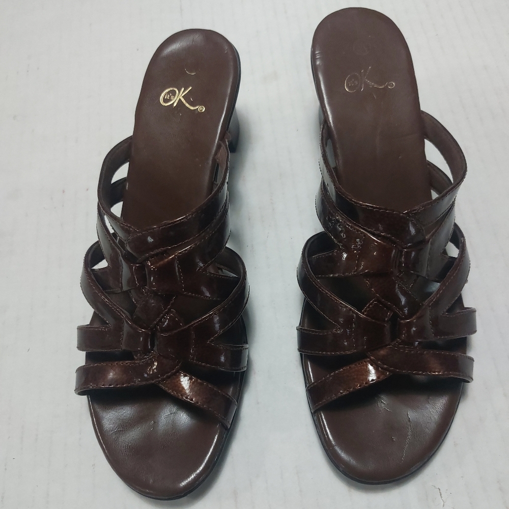 It's OK, Chocolate Brown Slip-on  Open Toe Sandals Size 9.5M
